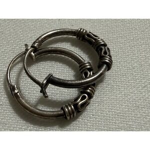 Sterling Silver Bali Style Hoop Earrings 925